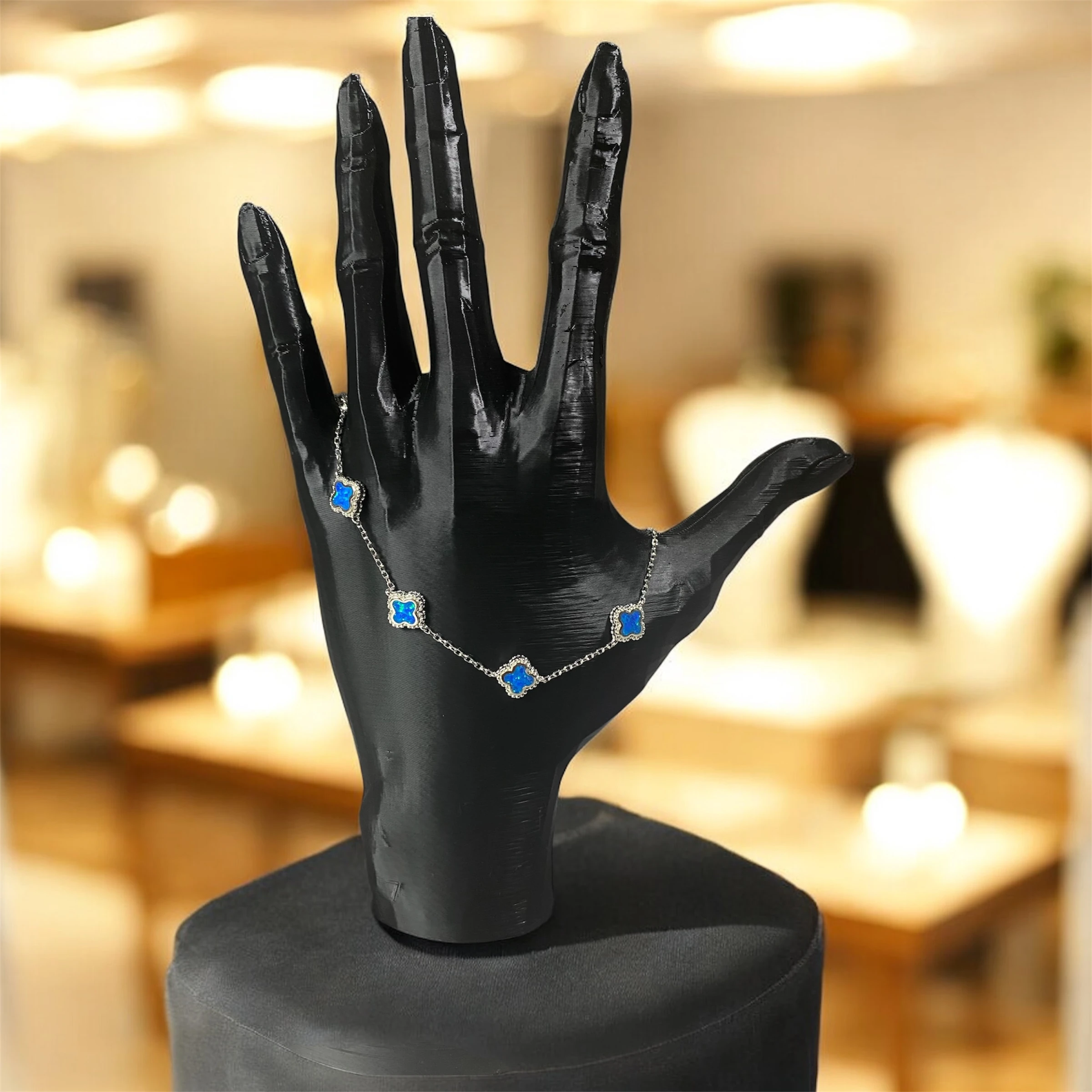 925 Ayar Gümüş Turkuaz Taşlı Uyuyan Güzel Şanslı Yonca Van Cleef Bileklik