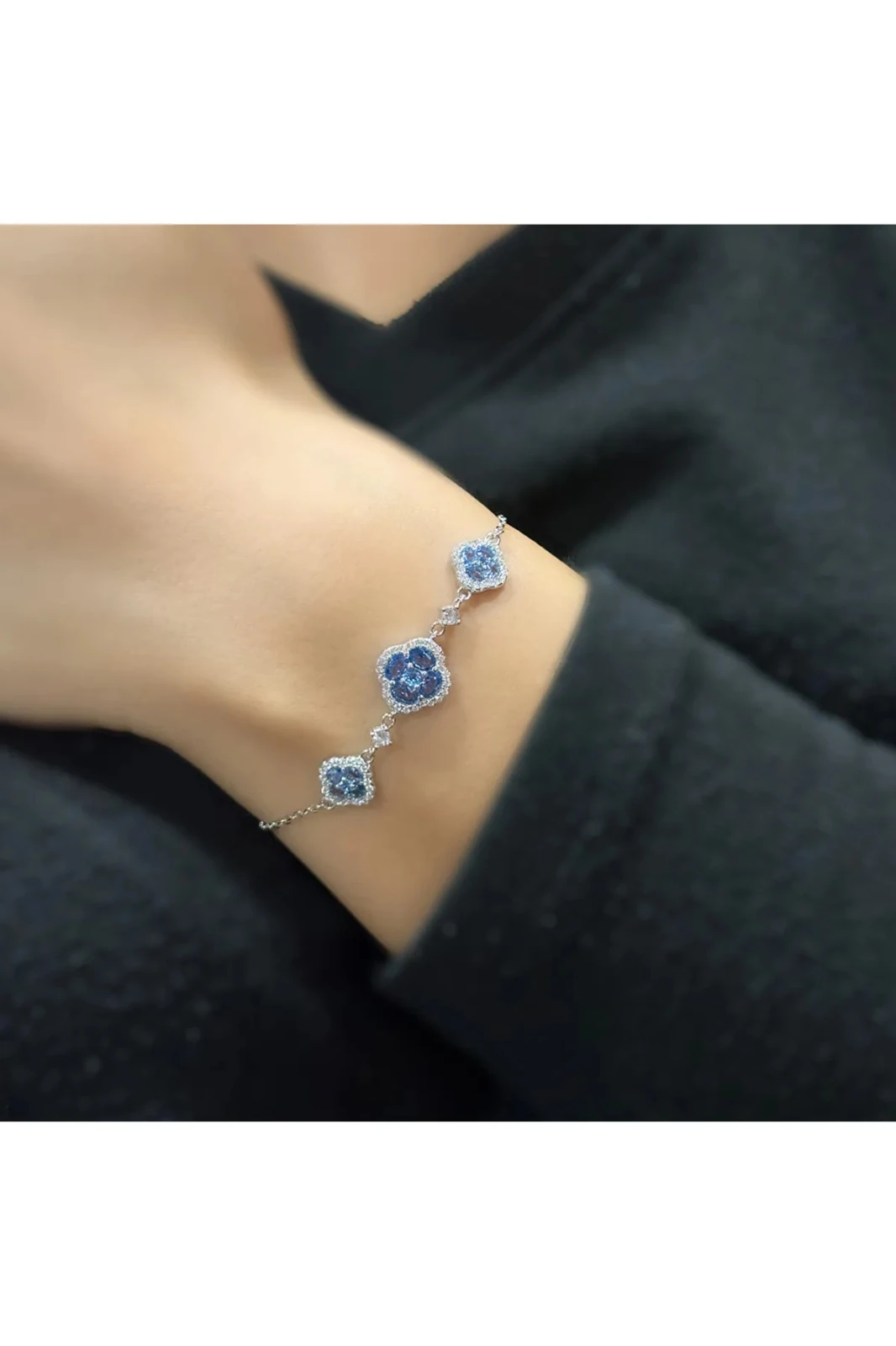925 Ayar Gümüş Mavi Taşlı Van Cleef Bileklik