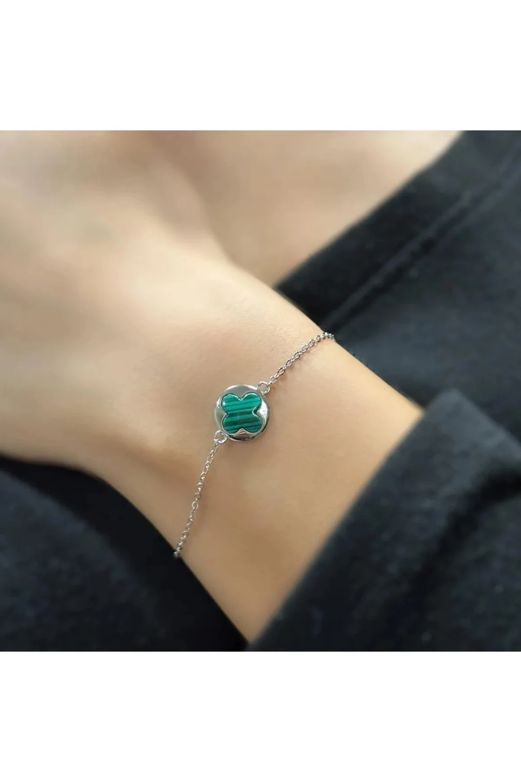 925 Ayar Gümüş Yeşil Taşlı Vintage Yuvarlak Zarif Kolye