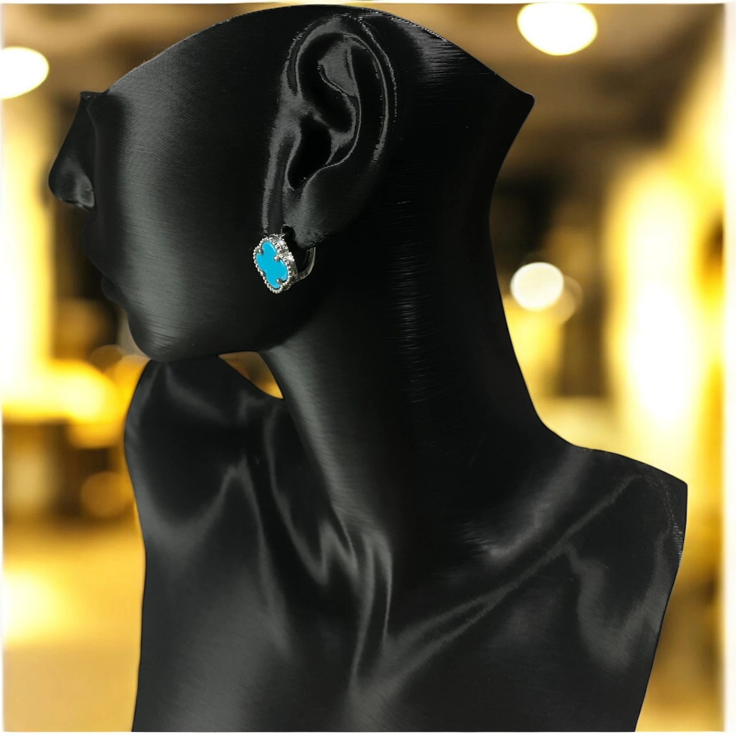 925 Ayar Gümüş Turkuaz Taşlı Şanslı Yonca Van Cleef Küpe