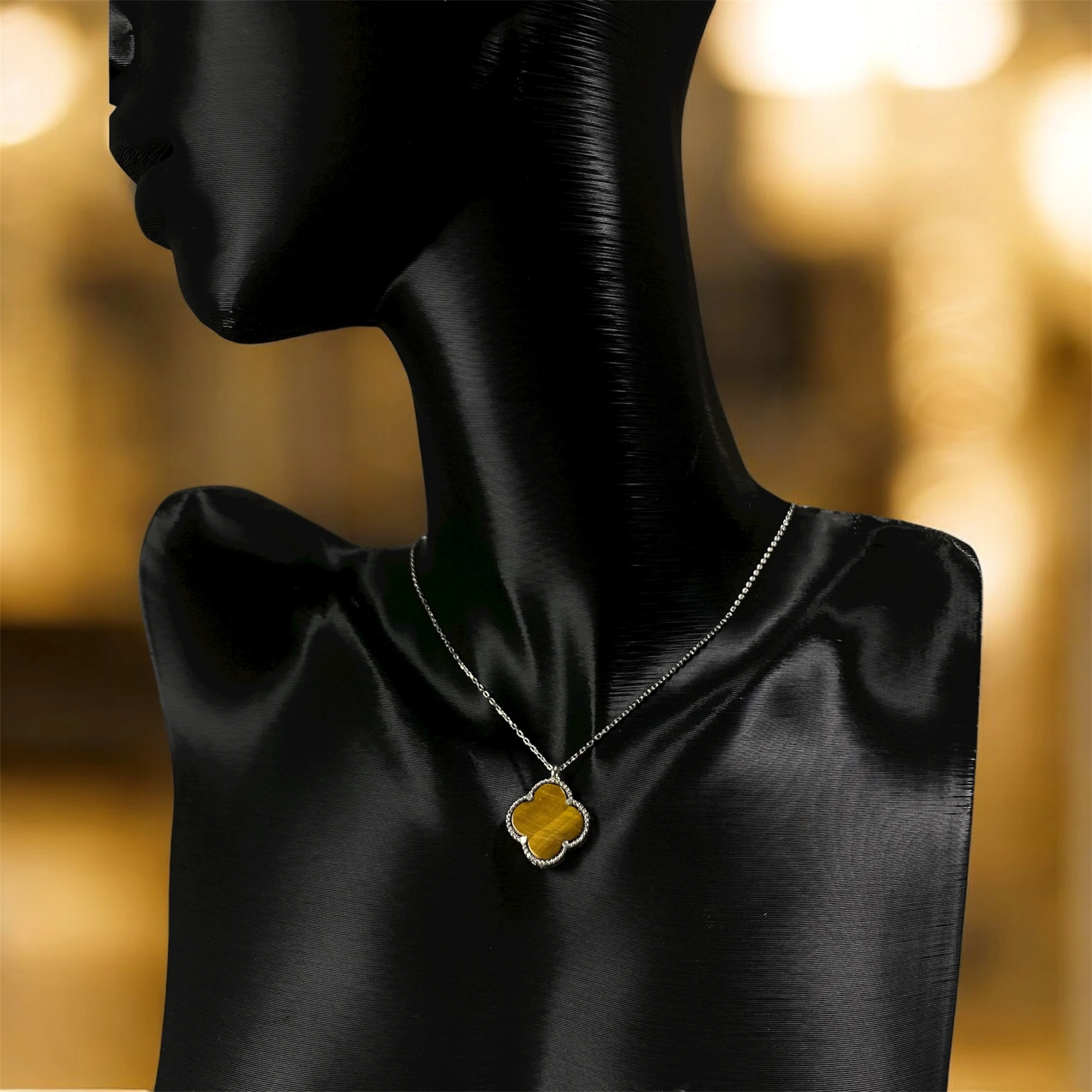 925 Ayar Gümüş Amber Glow Yonca Van Cleef Kadın Kolye