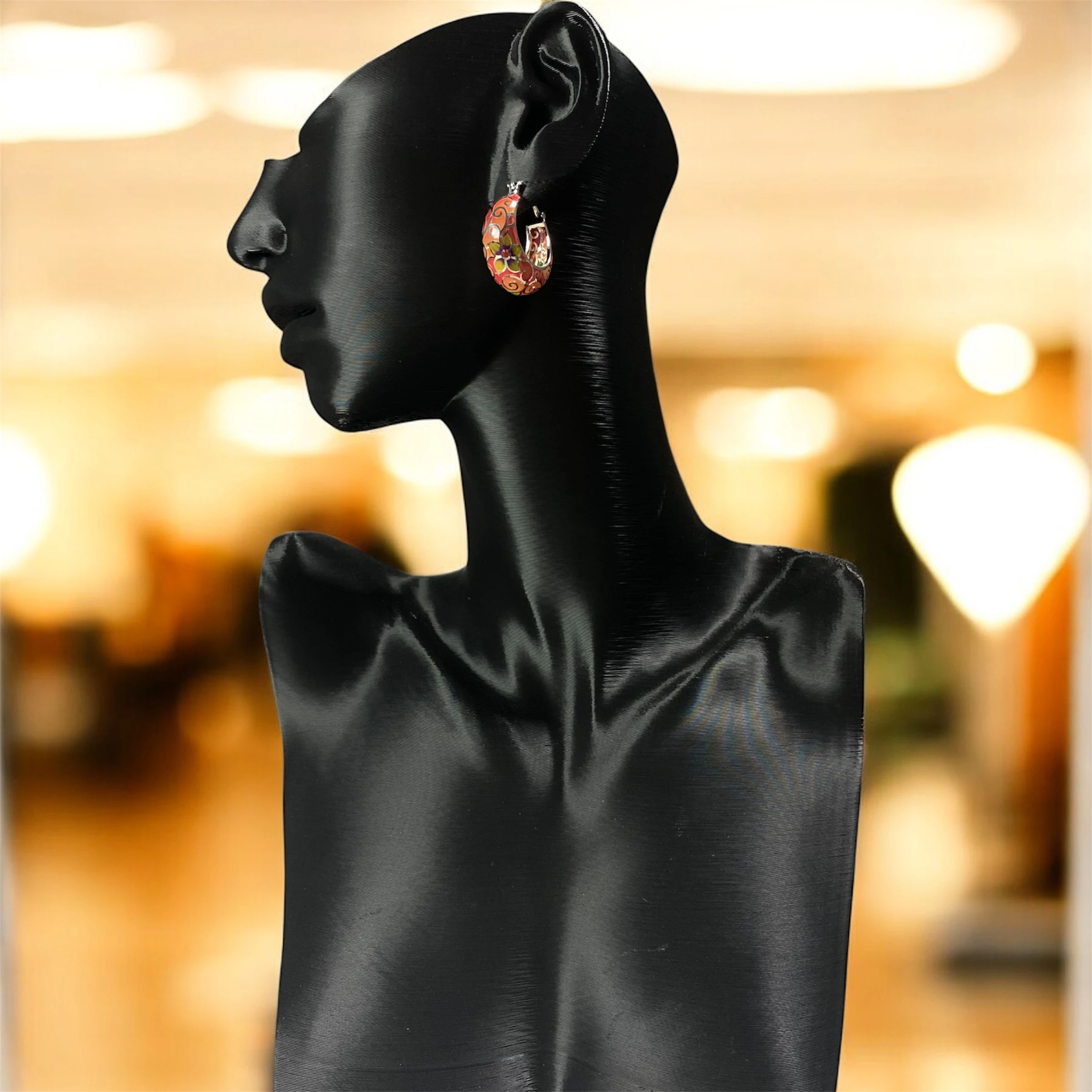 925 Ayar Gümüş Turuncu, Kırmızı Renkli Halka Küpe