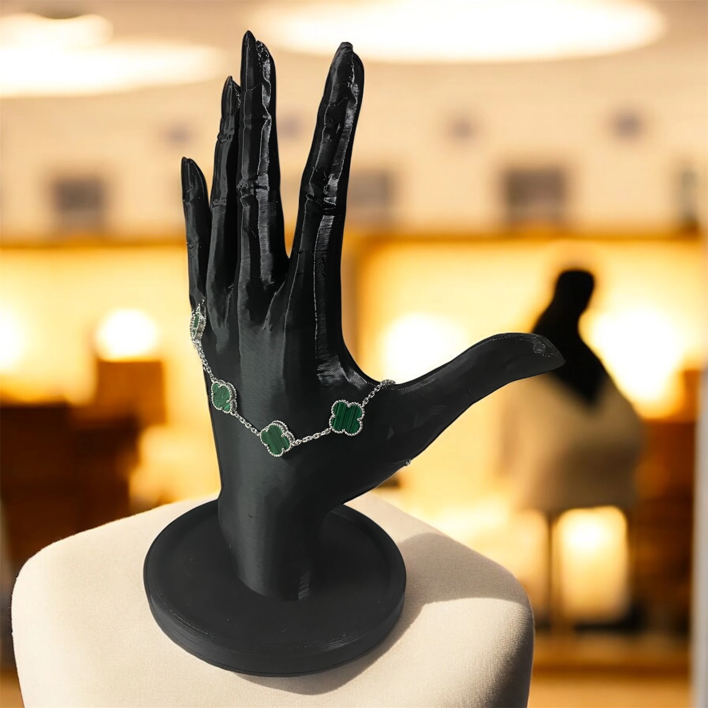 925 Ayar Gümüş Malahit Taşlı Şanslı Yonca Van Cleef Bileklik