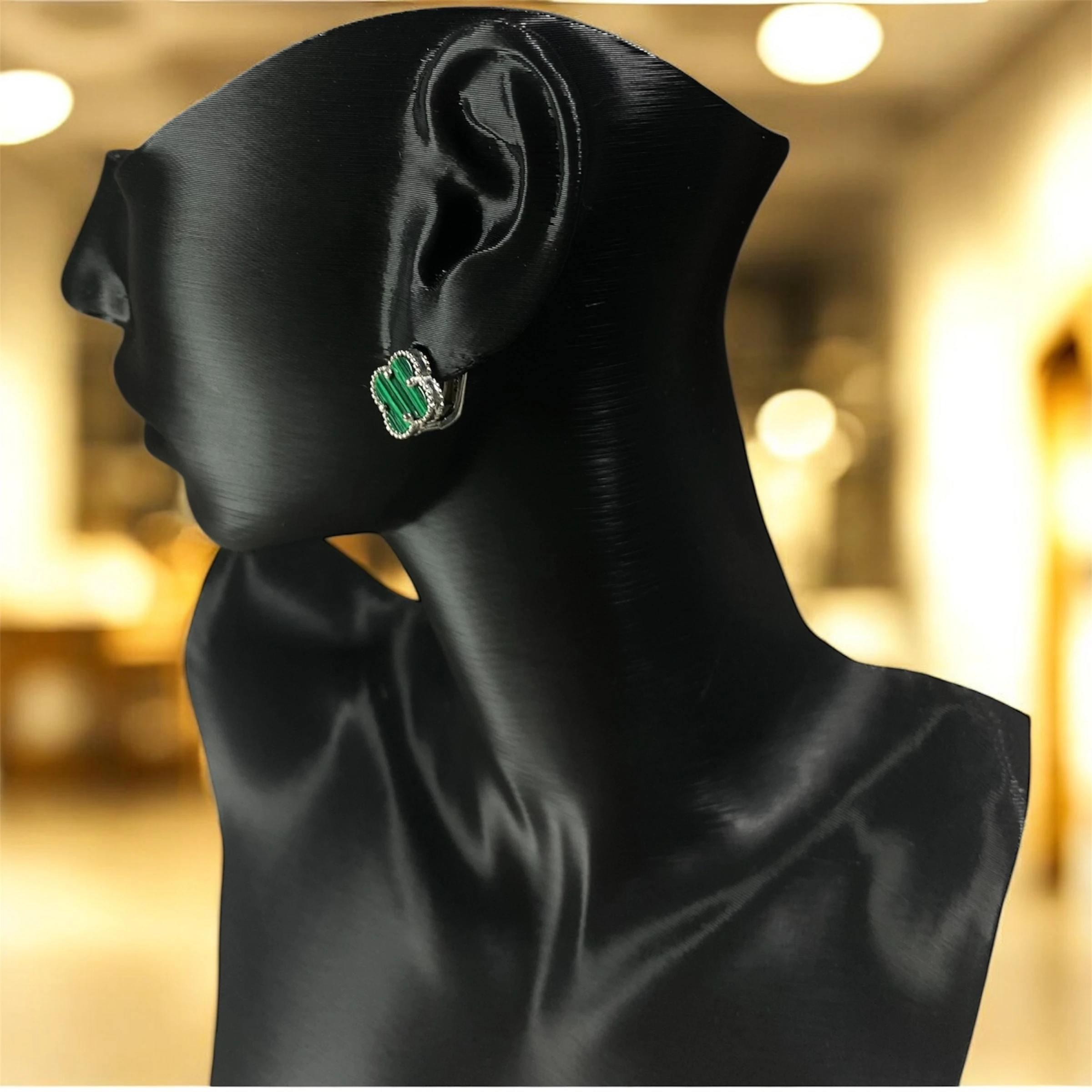 925 Ayar Gümüş Malahit Taşlı Şanslı Yonca Van Cleef Küpe