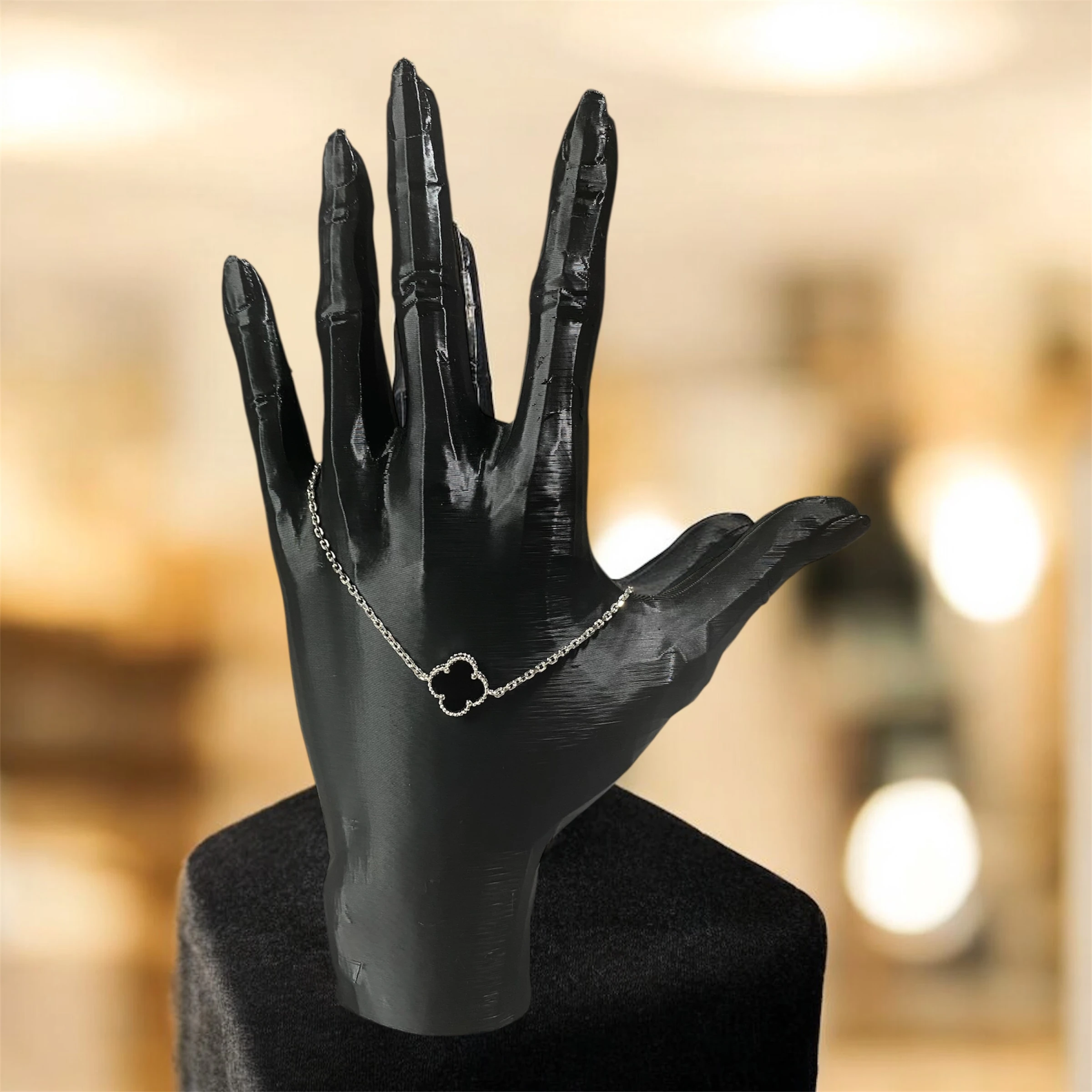 925 Ayar Gümüş Siyah Taşlı Tekli Şanslı Yonca Van Cleef Bileklik