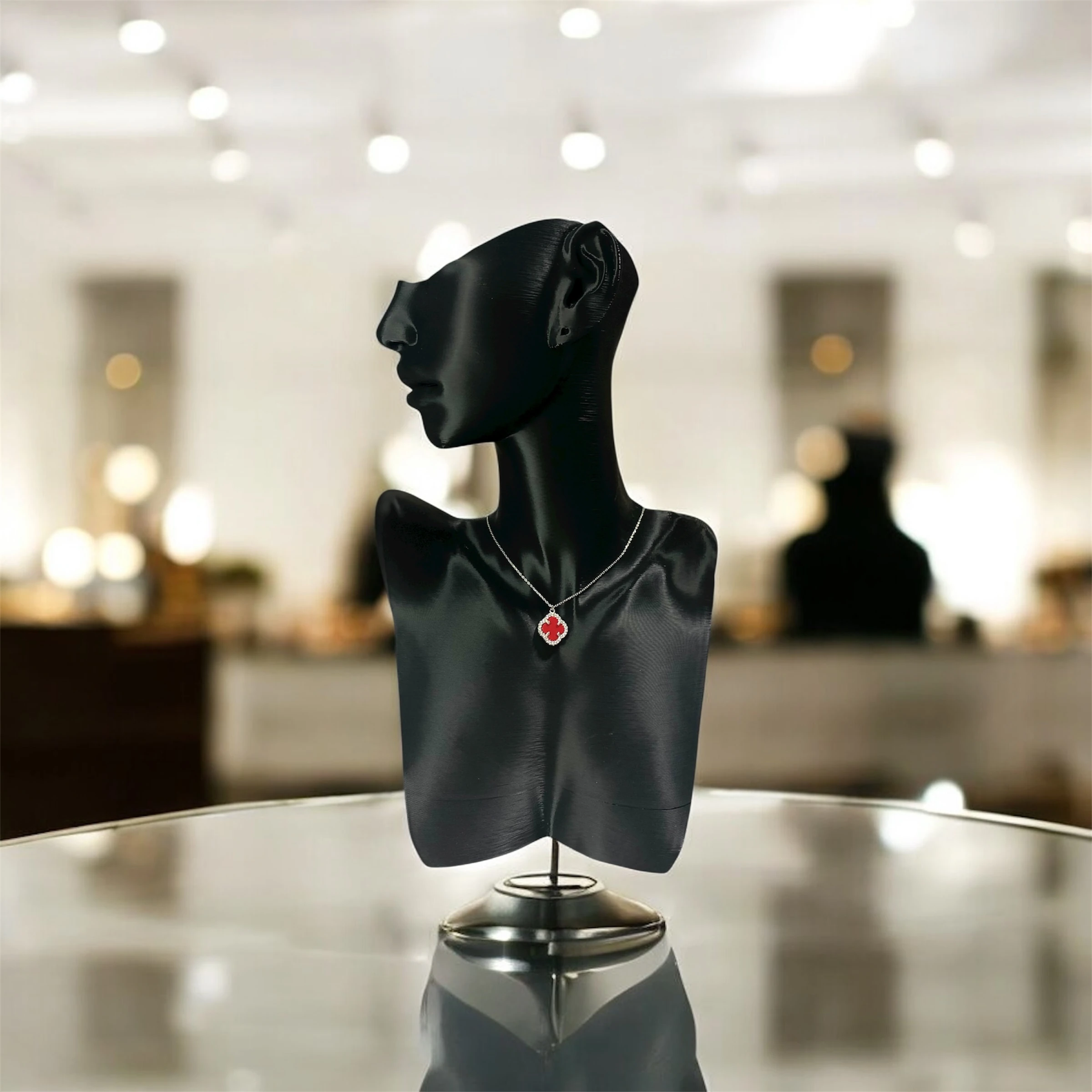 925 Ayar Gümüş Kırmızı Taşlı Şans Yoncası Van Cleef Zirkon Taşlı Kolye Kadın Takı