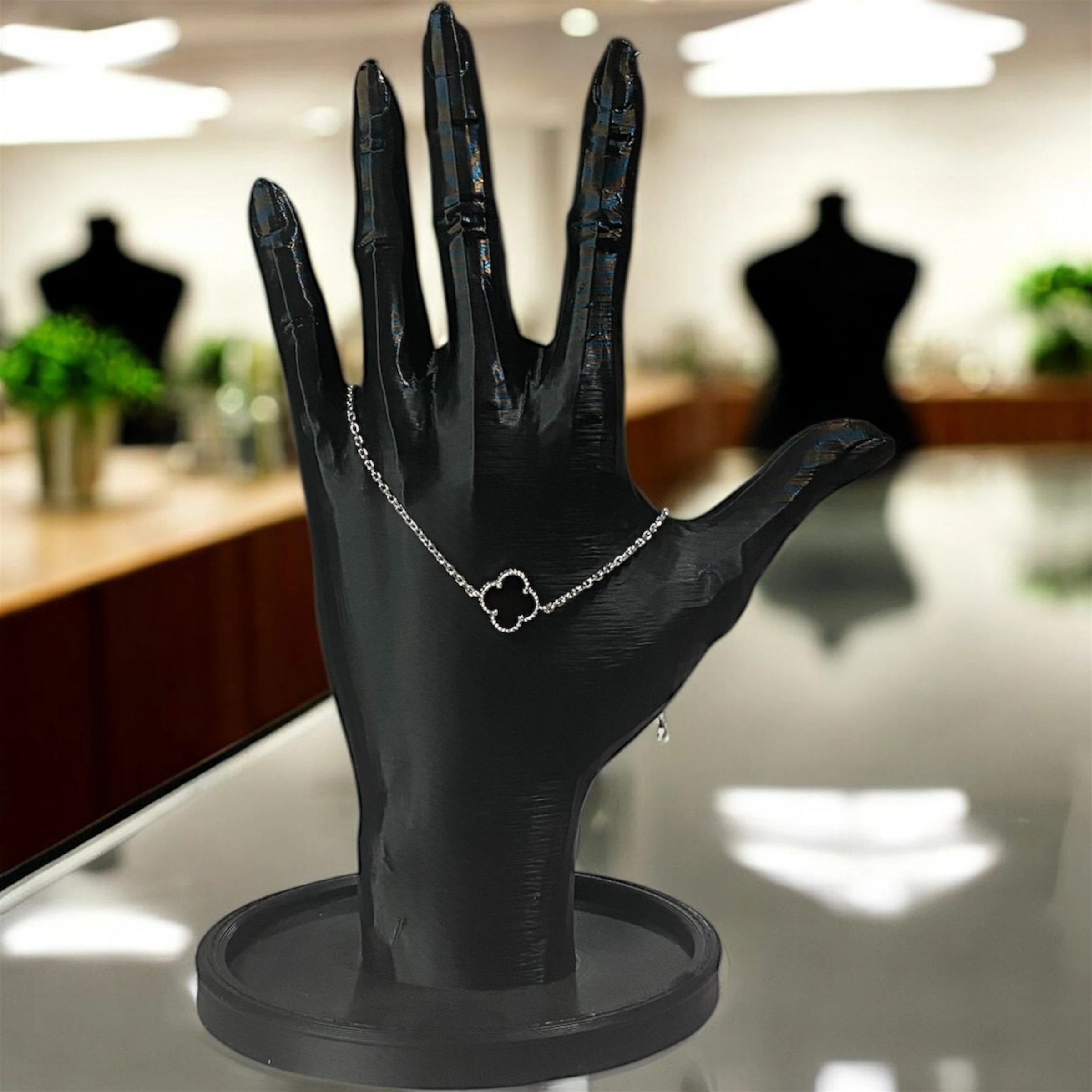 925 Ayar Gümüş Siyah Taşlı Tekli Şanslı Yonca Van Cleef Bileklik