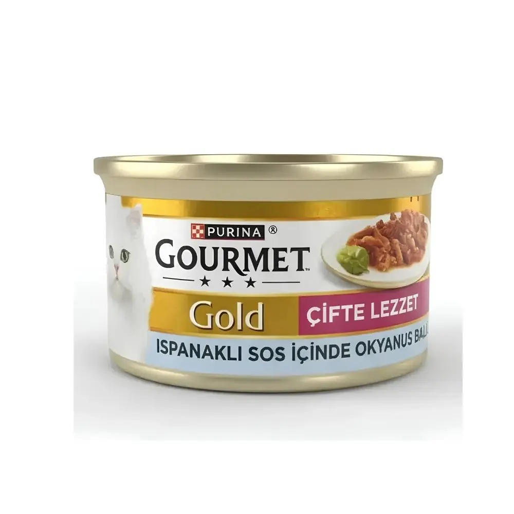 Gourmet Gold Sos İçinde Okyanus Balığı ve Ispanaklı Konserve Kedi Maması 85 Gr