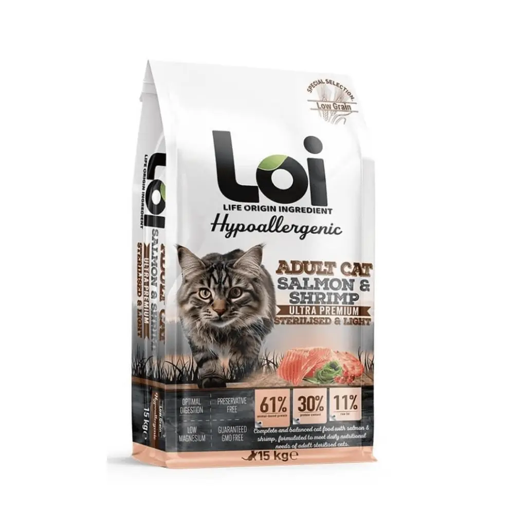 Loi Yetişkin Kısır Somon Ve Karidesli Kuru Kedi Maması - 15 KG