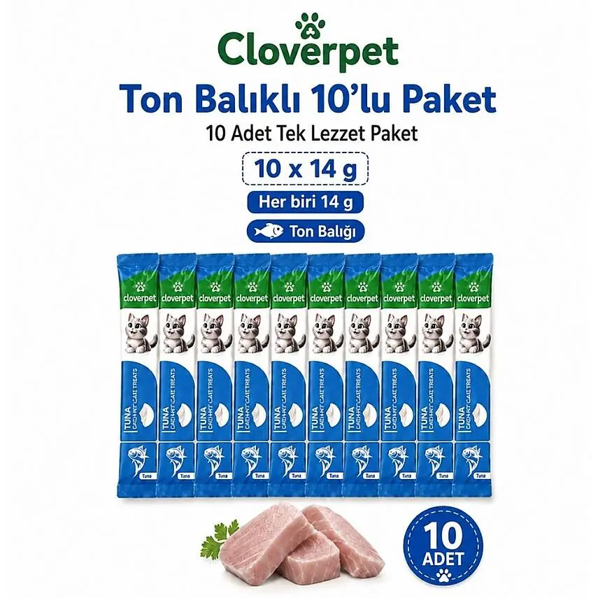 Cloverpet Ton Balıklı Krema Kedi Ödül Maması 10’lu Paket