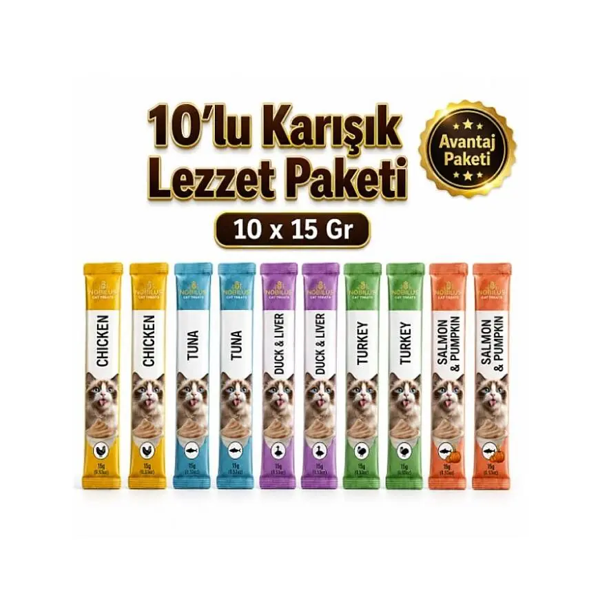 Karışık Lezzet Kedi Krema Ödül Maması 10 x 15 Gr – 10’lu Avantaj Paketi