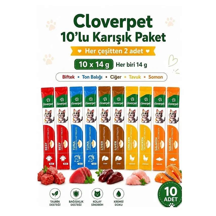 Cloverpet 10’lu Karışık Kedi Krema Ödül Maması