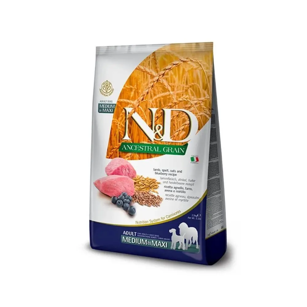 N&D Düşük Tahıllı Kuzu Etli ve Yaban Mersinli Medium Maxi Yetişkin Köpek Maması 2,5 Kg
