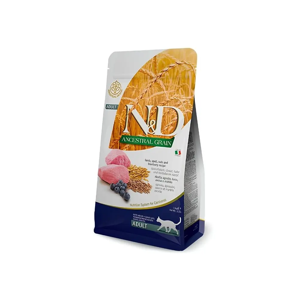 N&D Düşük Tahıllı Kuzu Etli ve Yaban Mersinli Yetişkin Kedi Maması 1,5 Kg