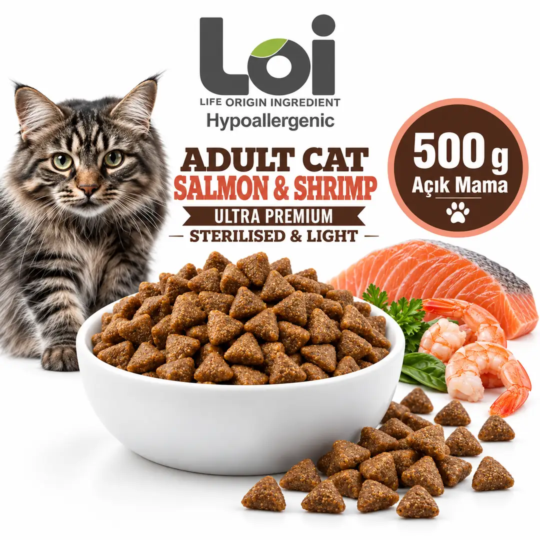Loi Yetişkin Kısır Somon Ve Karidesli Kuru Kedi Maması - 500 GR AÇIK