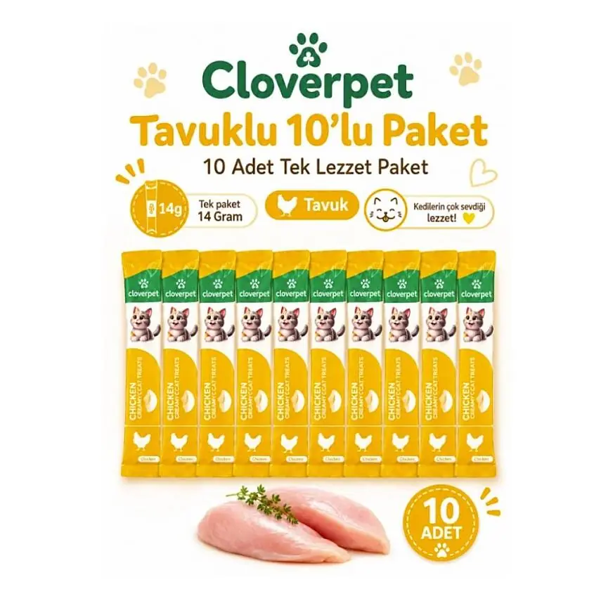 Cloverpet Tavuklu Krema Kedi Ödül Maması 10’lu Paket