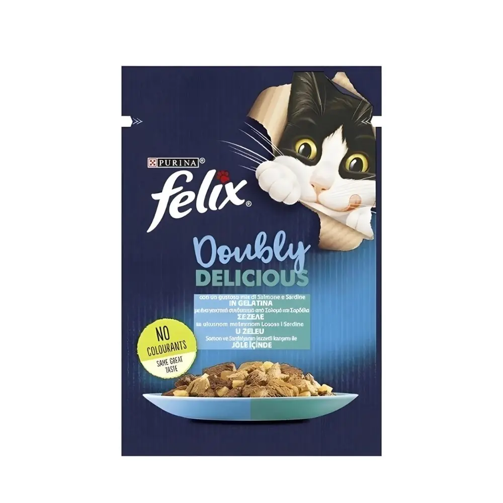 Felix Pouch Çifte Lezzet Somonlu ve Sardalyalı Yaş Kedi Konservesi 85 Gr