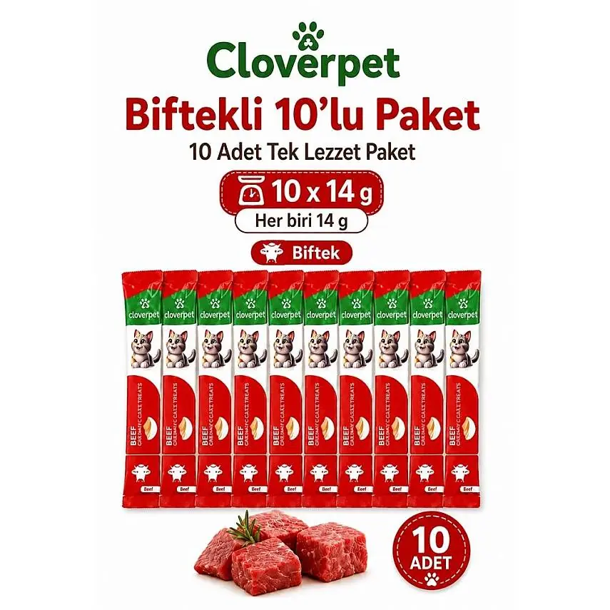 Cloverpet Biftekli Krema Kedi Ödül Maması 10’lu Paket