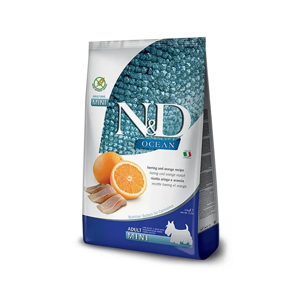 N&D Ocean Ringa Balıklı ve Portakallı Tahılsız Yetişkin Köpek Maması 2,5 Kg