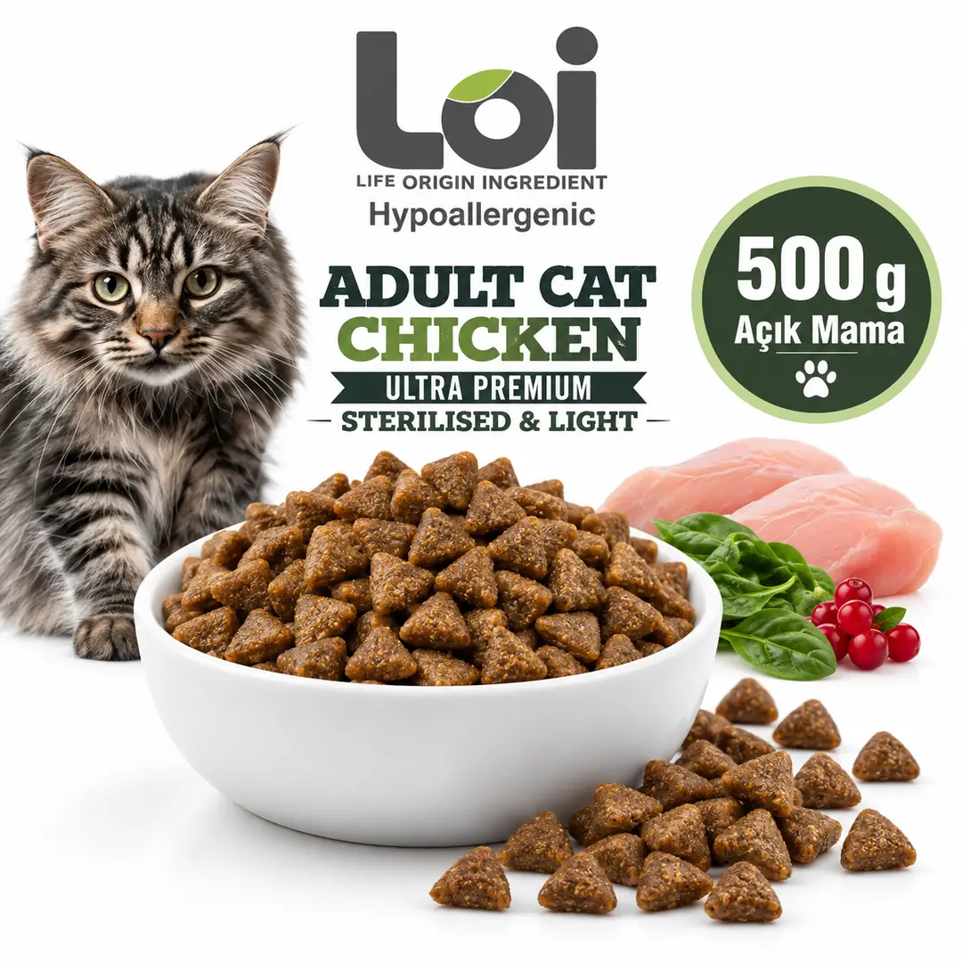 Loi Yetişkin Kısır Tavuklu Kuru Kedi Maması - 500 GR AÇIK