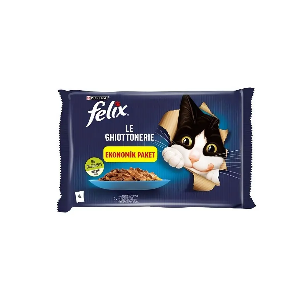 Felix Pouch Somonlu ve Ton Balıklı Yetişkin Kedi Maması 4x85 Gr