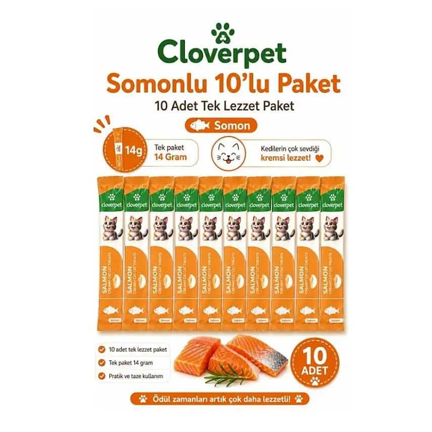 Cloverpet Somonlu Krema Kedi Ödül Maması 10’lu Paket