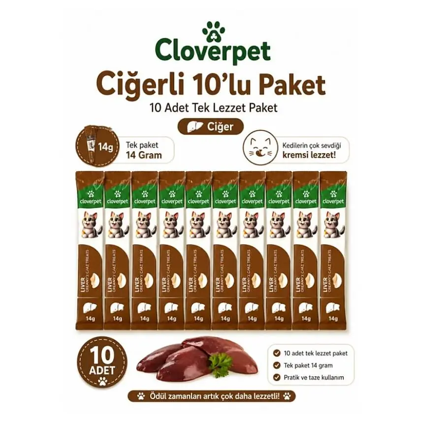 Cloverpet Ciğerli Krema Kedi Ödül Maması 10’lu Paket