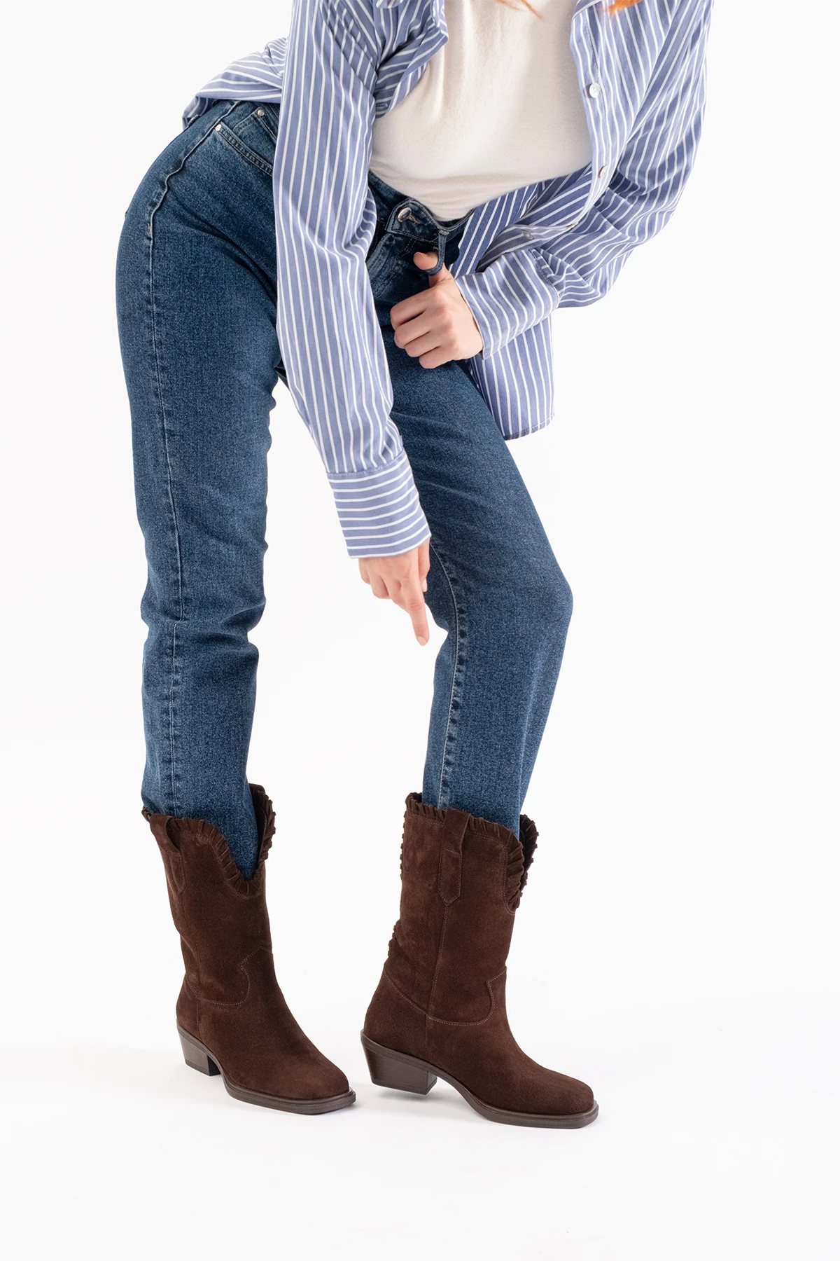 Dema Kahverengi Süet Deri Kadın Bot