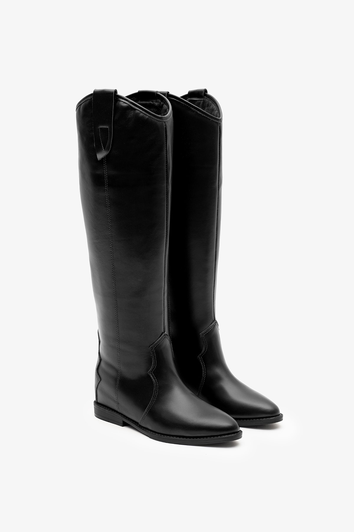 Kora Siyah Deri Kadın Gizli Topuk Çizme