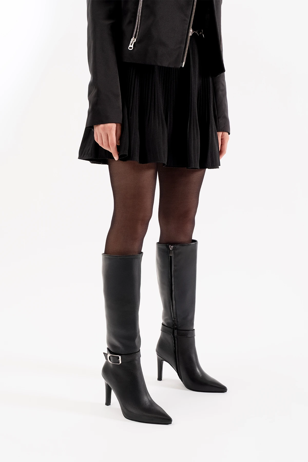 Jude Siyah Deri Kadın Topuklu Çizme