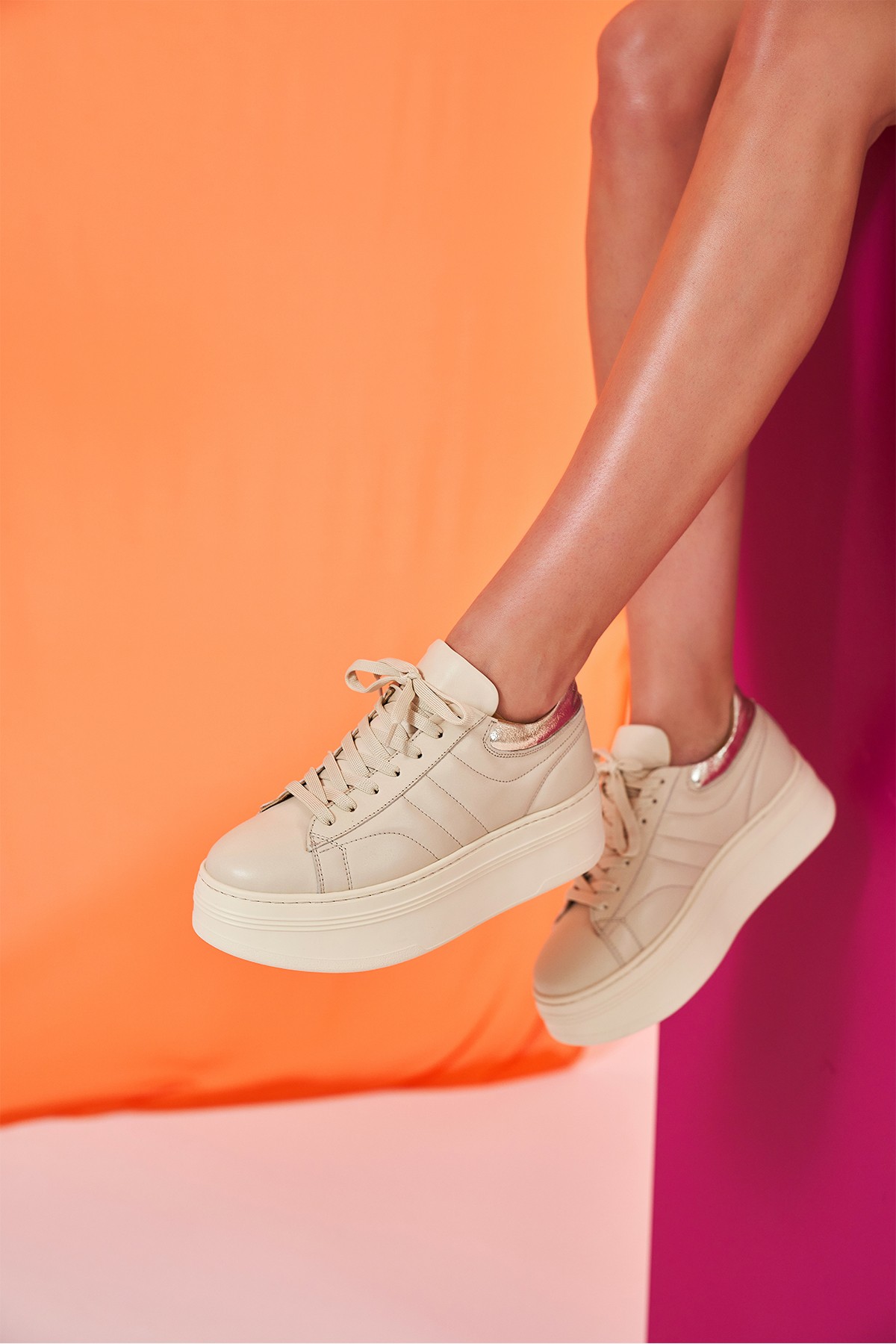 Jada Bej Hakiki Deri Kadın Sneakers