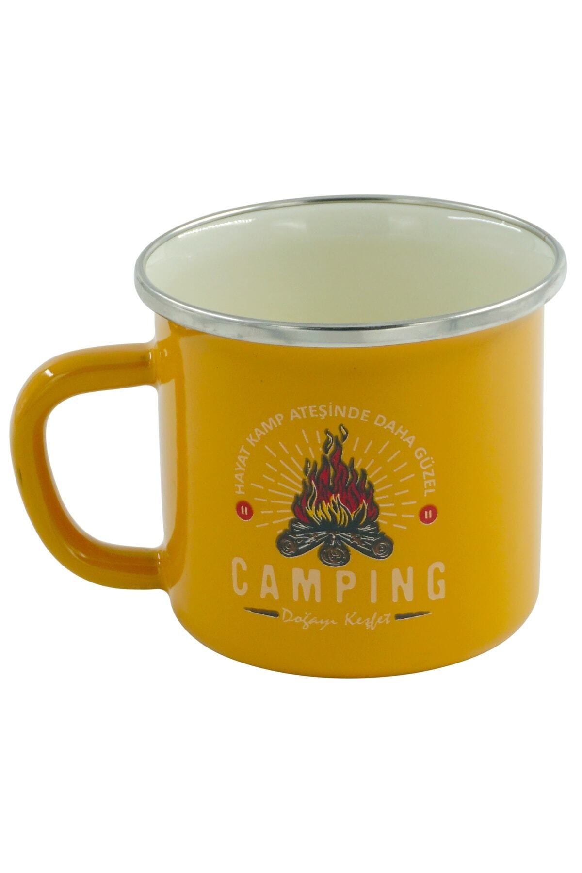 Retro Emaye Kupa Bardak 330 cc Yellow Camping