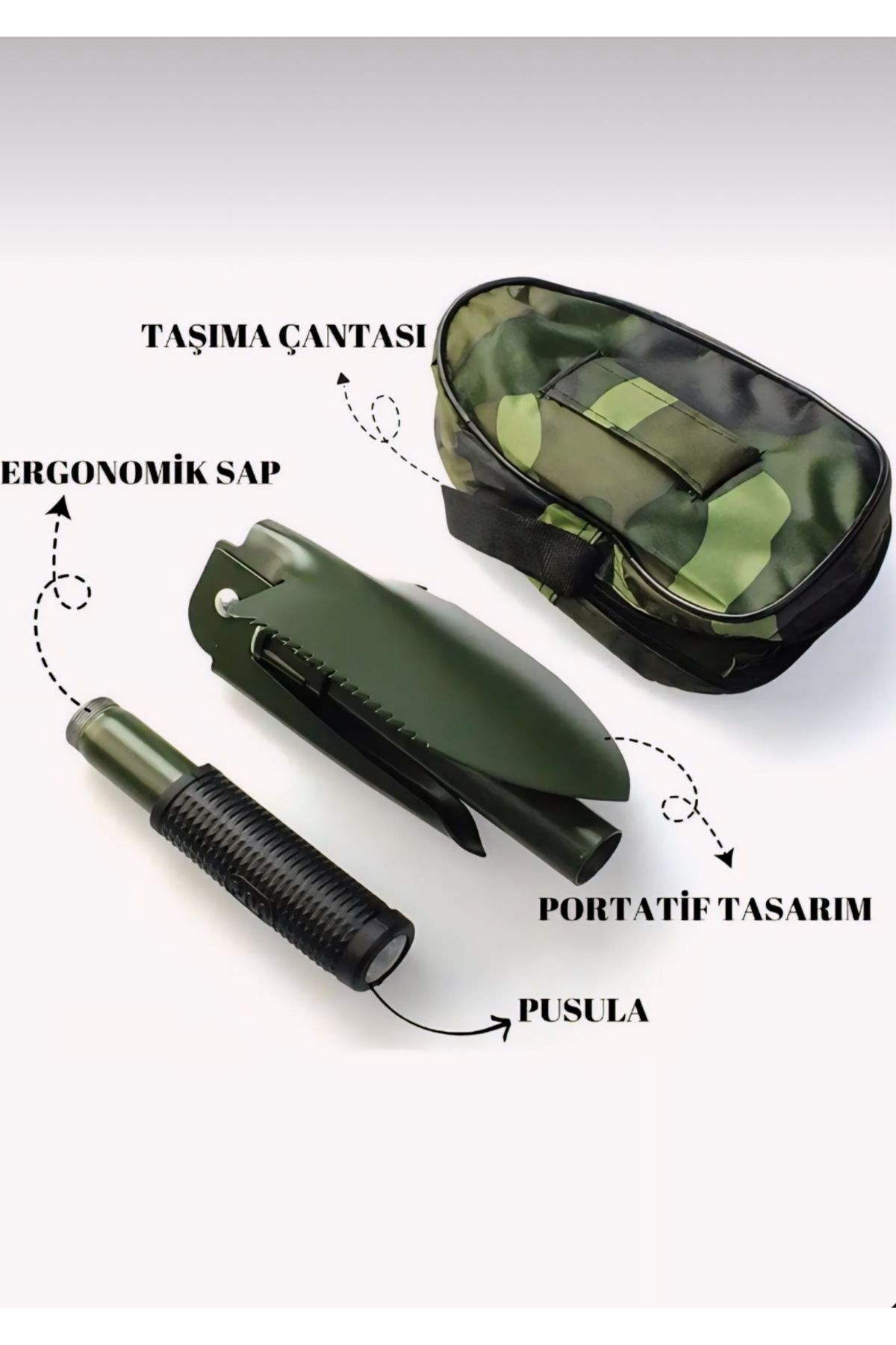 Çok Fonksiyonlu Katlanabilen Portatif Çantalı ,Pusulalı Kazma Kürek Seti/ Kamp,Deprem Seti