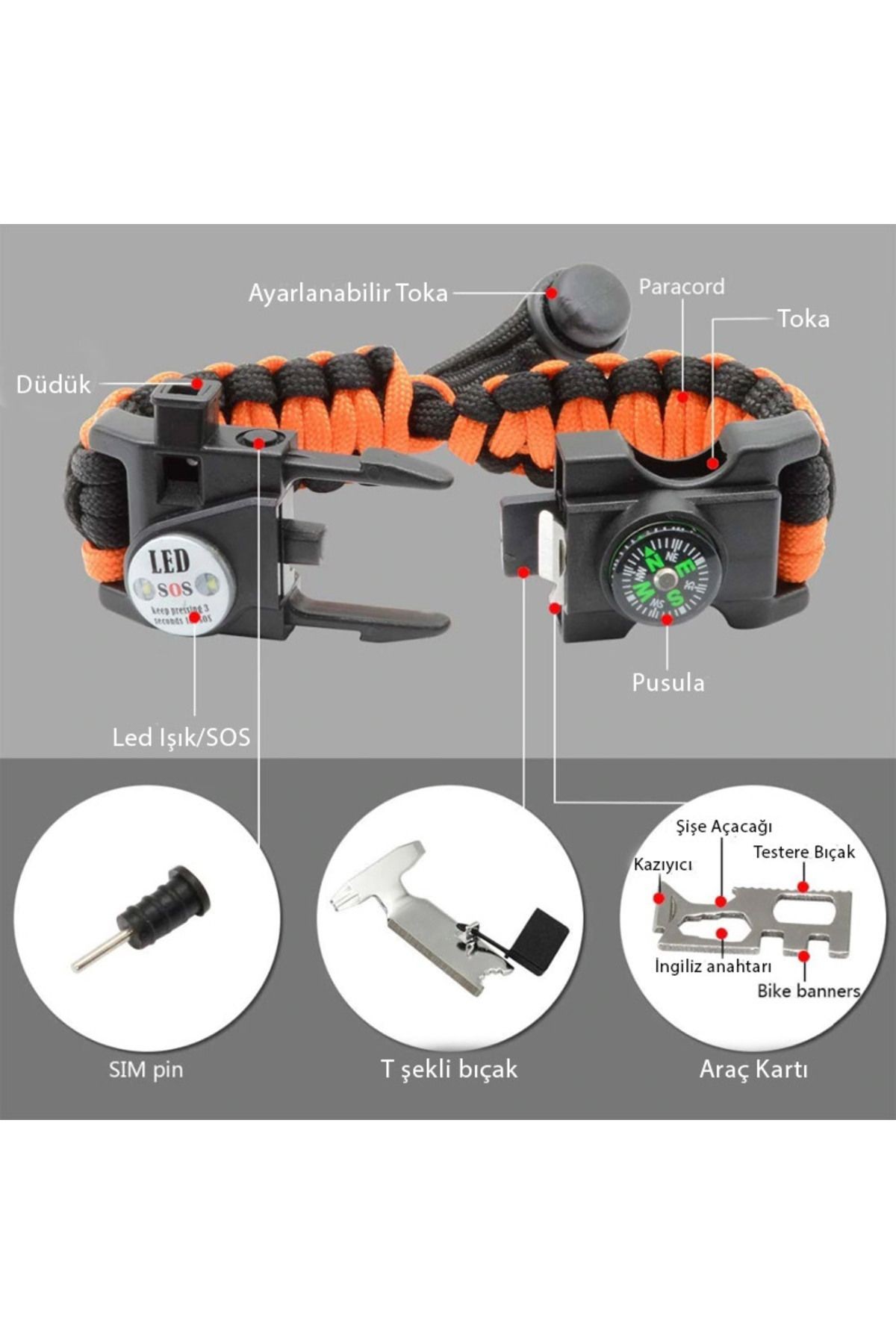 Orcamp Paracord Hayatta Kalma Bilekliği Haki OUT-4300