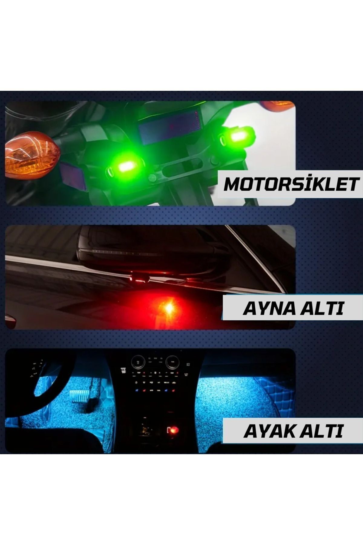 Çakarlı Şarjlı 7 Renk Ve 20 Modlu Mini Led Işık Drone Motorsiklet Araba Bisiklet Işığı