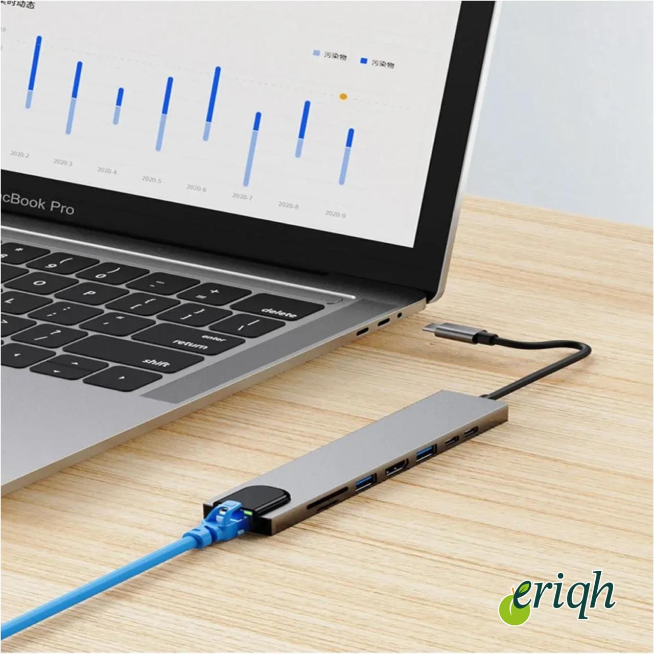USB-C Hub 8 in 1 Dönüştürücü | MacBook Pro / Air Uyumlu | HDMI + USB + SD + Type-C Çoklayıcı