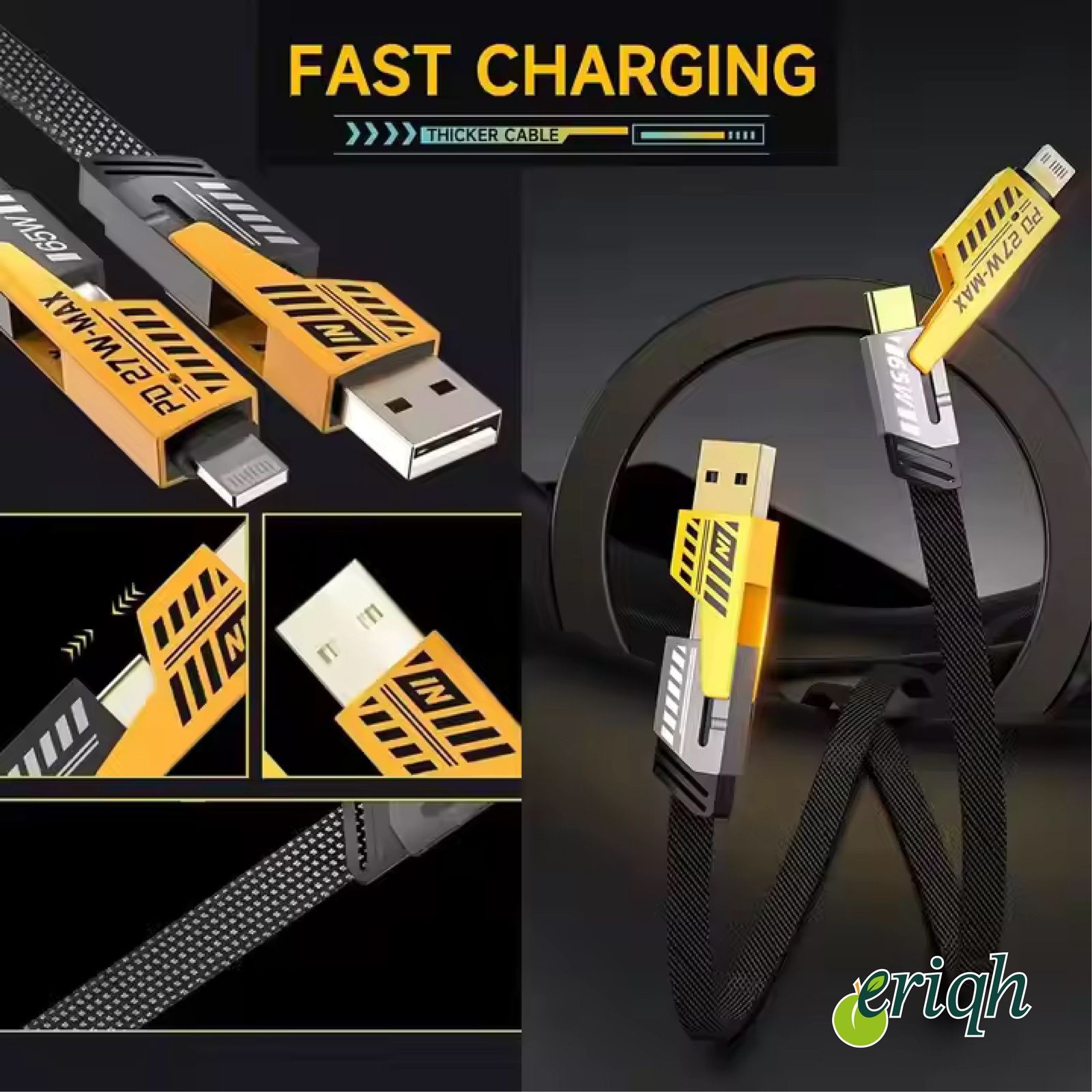 4'ü 1 Arada 65W PD Hızlı Şarj Kablosu – USB-C iPhone Uyumlu Çinko Alaşım Örgülü Tasarım