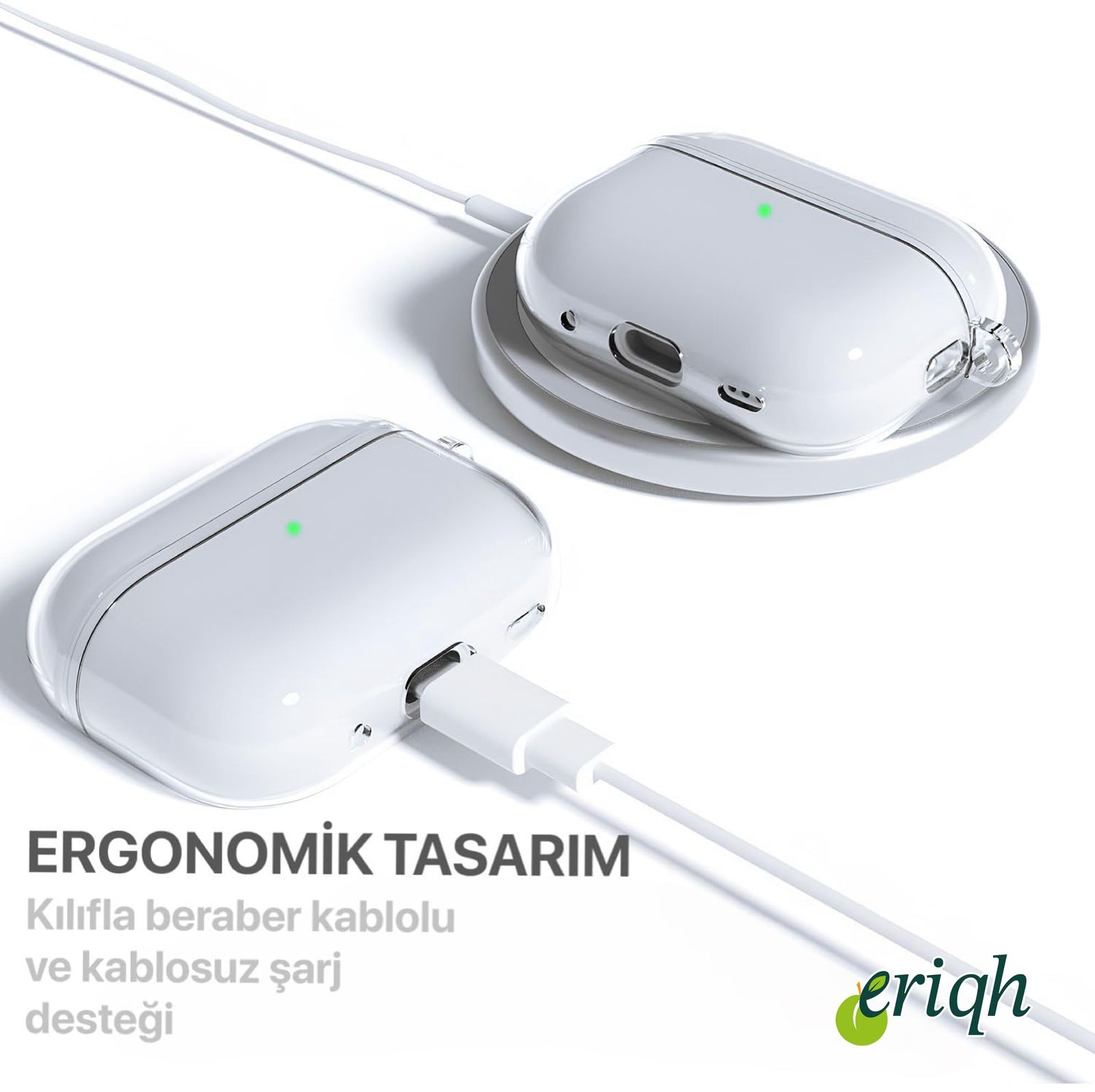 Apple Airpods Pro 2.nesil Uyumlu Darbelere, Çizilmeye Dayanıklı Askı Aparatlı Silikon Şeffaf Kılıf