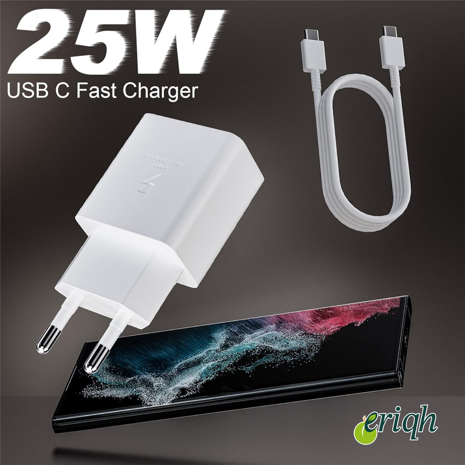 Samsung Uyumlu 25W Süper Hızlı Şarj Seti | Type-C Kablo + USB-C Adaptör | Galaxy S, A ve Note Serileri ile Uyumlu