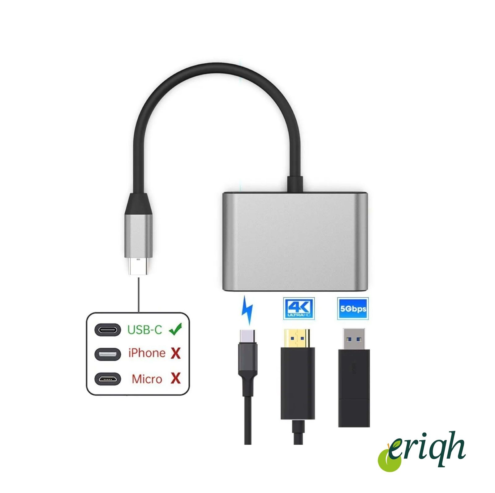 USB-C Çoklayıcı | HDMI 4K + USB 3.0 + Type-C PD | 3'ü 1 Arada Dönüştürücü Adaptör