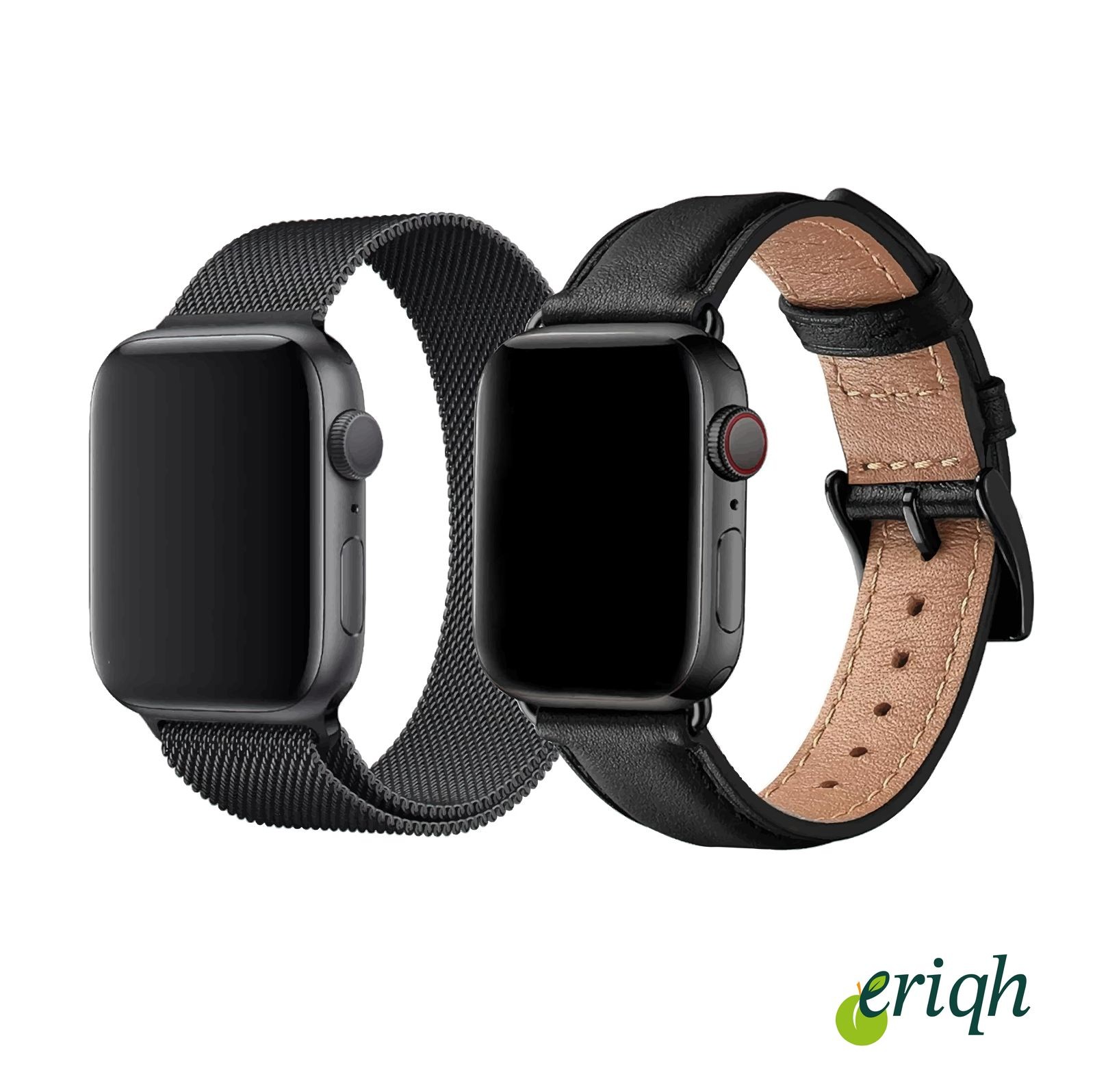 Apple Watch 38-40-41-(42mm10.nesil) uyumlu Deri Kordon-Hasır Metal 2'li Set
