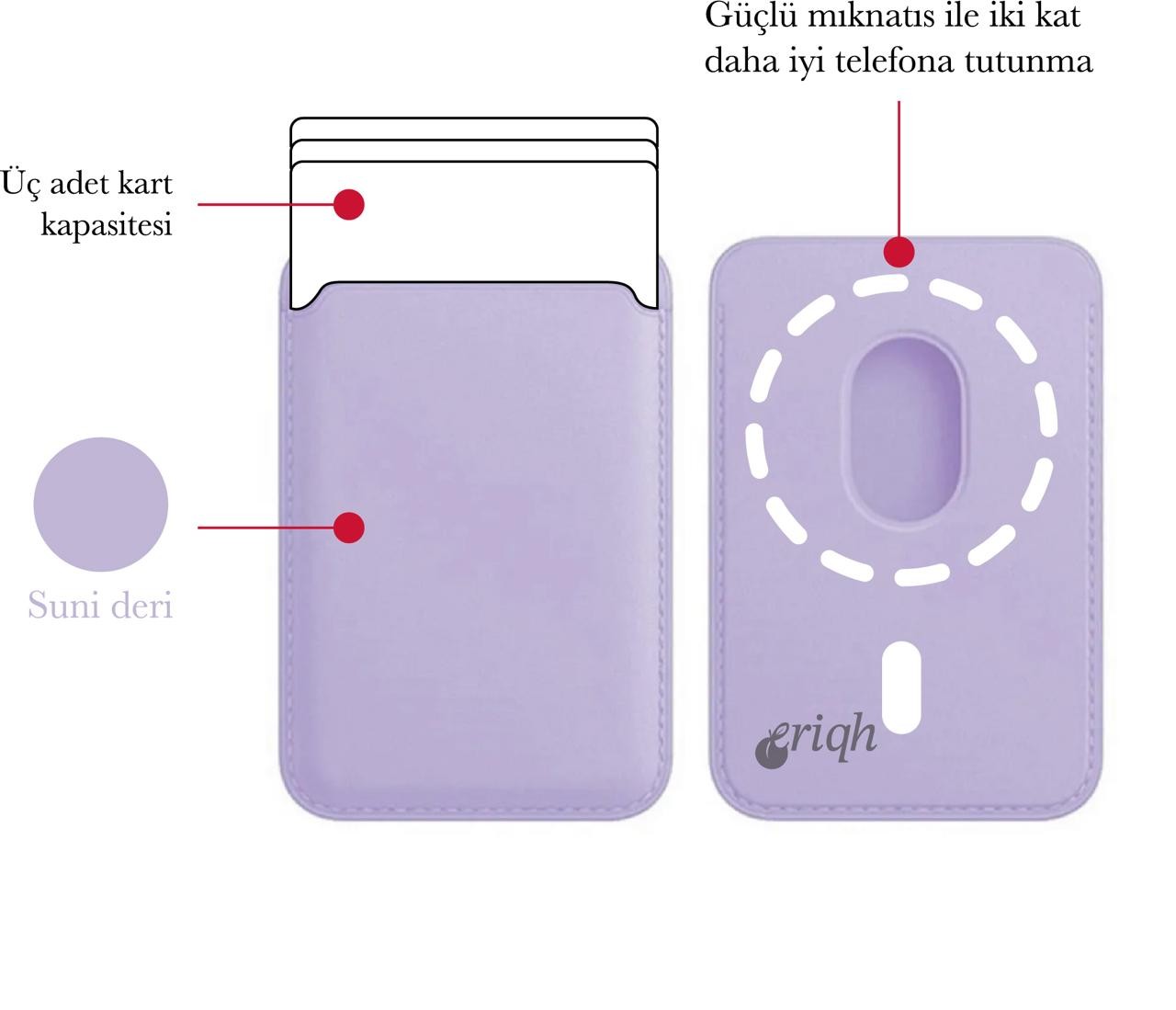 ERİQH iPhone 11-12-13-14-15-16 Serileri ile Uyumlu Magsafe Mıknatıslı Kartlık Deri Cüzdan