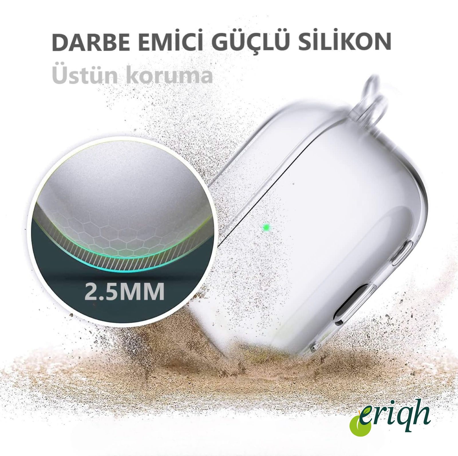 Apple Airpods Pro 2.nesil Uyumlu Darbelere, Çizilmeye Dayanıklı Askı Aparatlı Silikon Şeffaf Kılıf