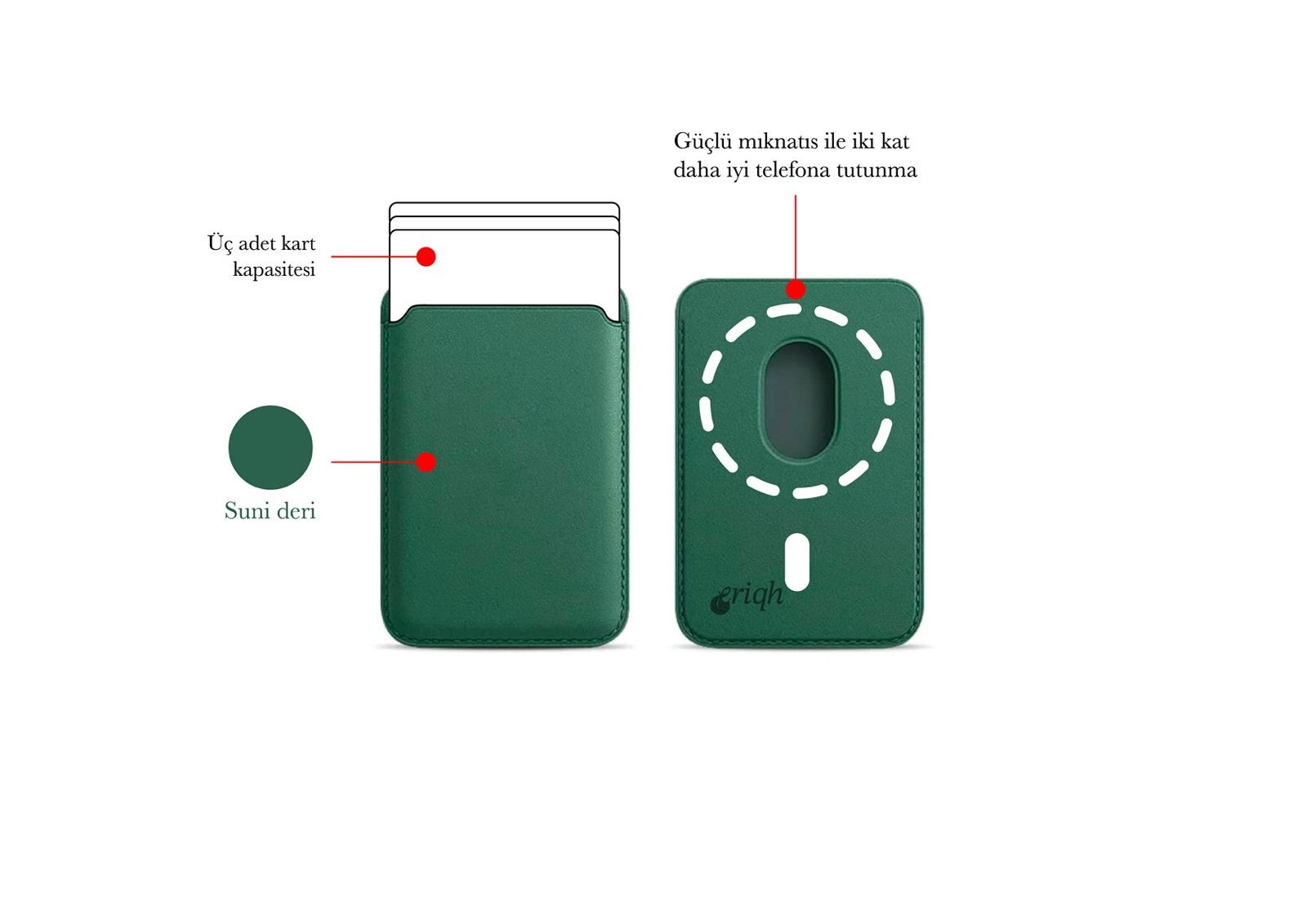 ERİQH iPhone 11-12-13-14-15-16 Serileri ile Uyumlu Magsafe Mıknatıslı Kartlık Deri Cüzdan