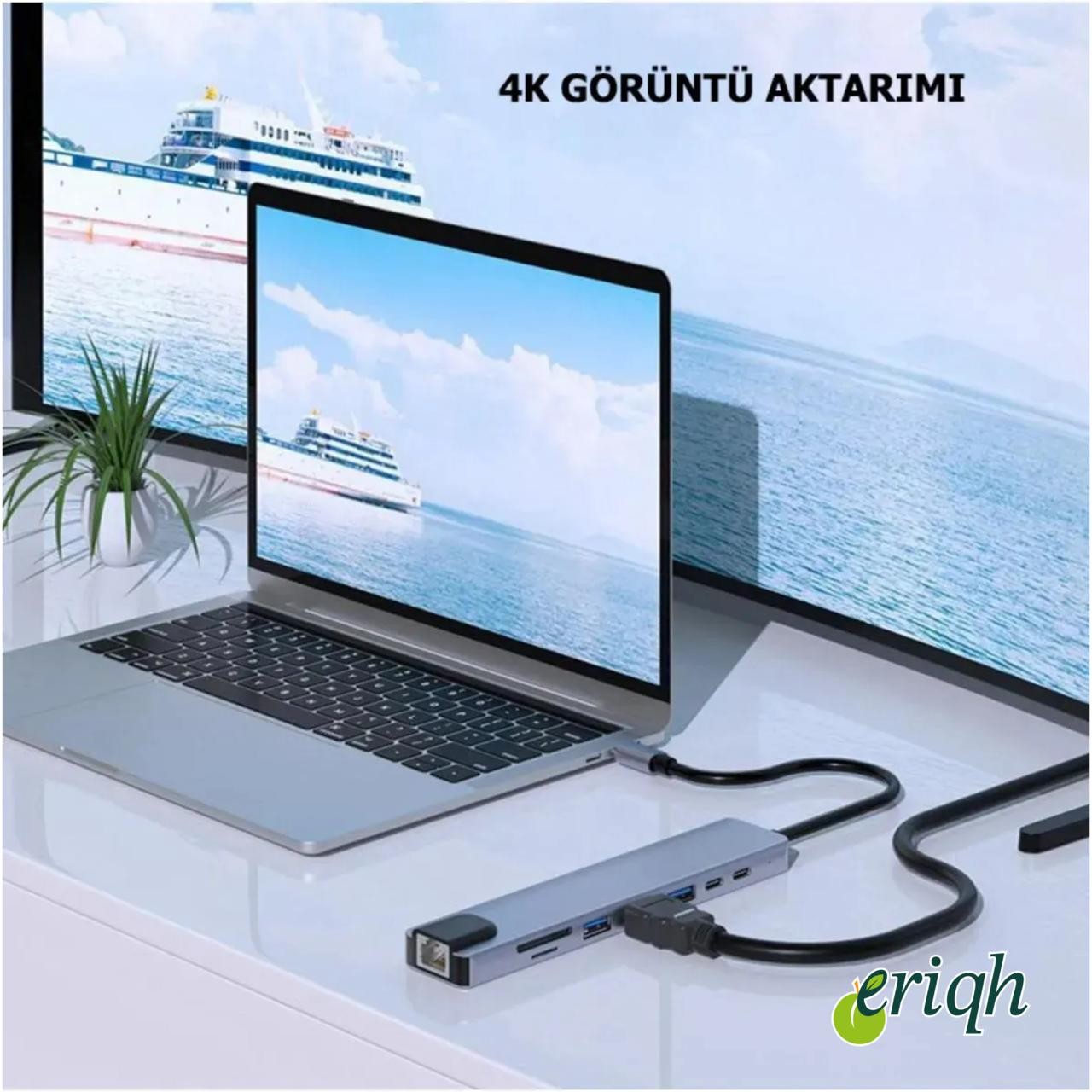 USB-C Hub 8 in 1 Dönüştürücü | MacBook Pro / Air Uyumlu | HDMI + USB + SD + Type-C Çoklayıcı