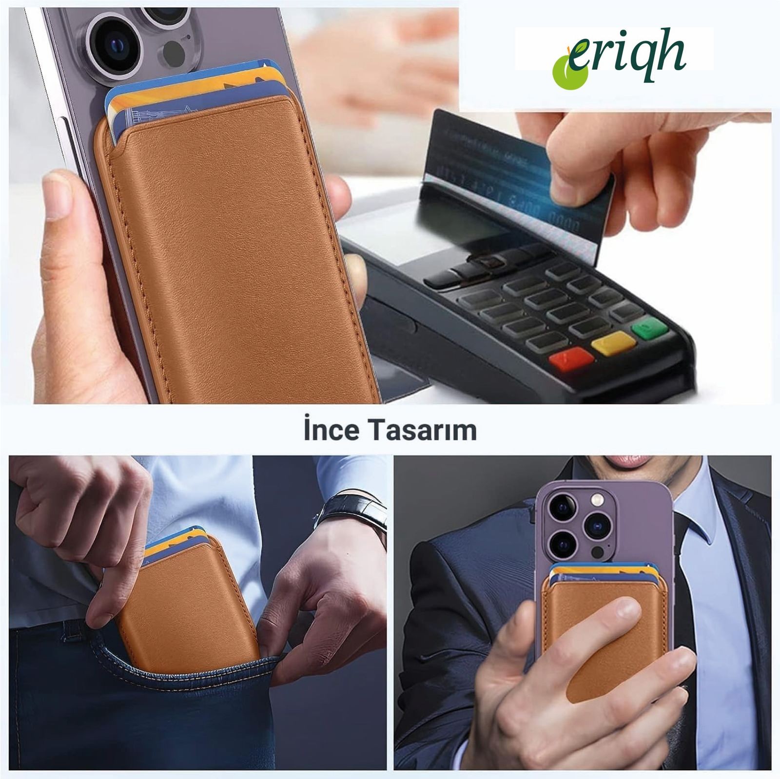 ERİQH iPhone 11-12-13-14-15-16 Serileri ile Uyumlu Magsafe Mıknatıslı Kartlık Deri Cüzdan