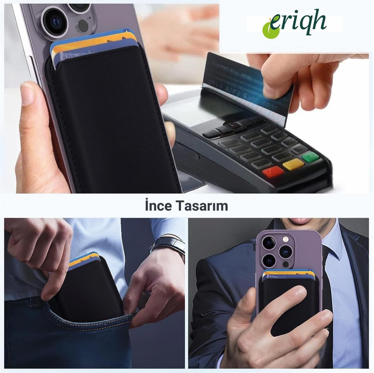 ERİQH iPhone 11-12-13-14-15-16 Serileri ile Uyumlu Magsafe Mıknatıslı Kartlık Deri Cüzdan