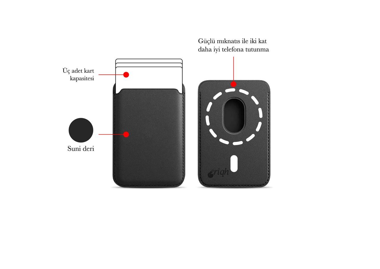 ERİQH iPhone 11-12-13-14-15-16 Serileri ile Uyumlu Magsafe Mıknatıslı Kartlık Deri Cüzdan