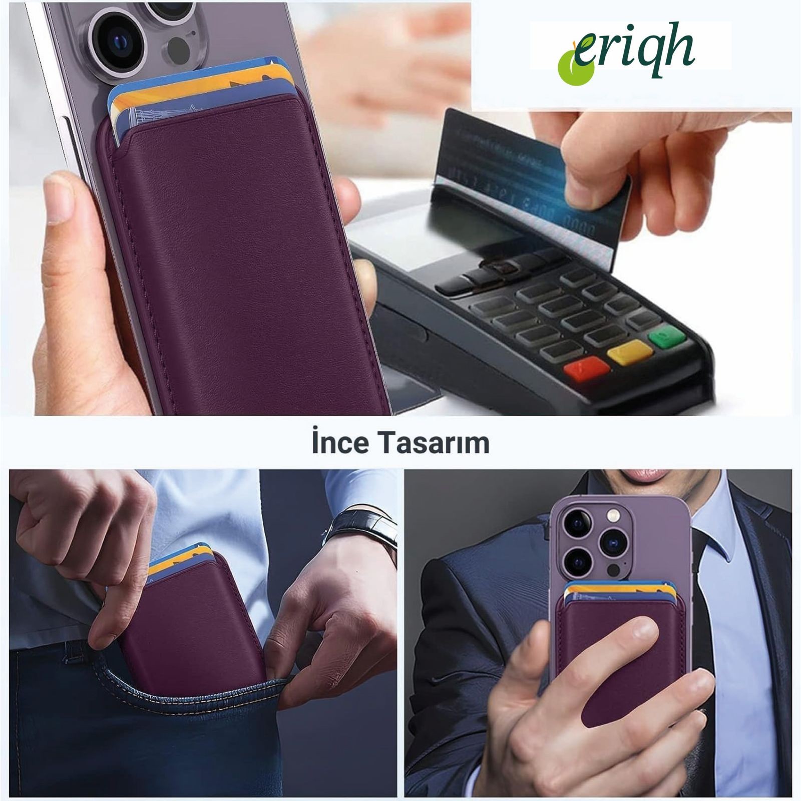 ERİQH iPhone 11-12-13-14-15-16 Serileri ile Uyumlu Magsafe Mıknatıslı Kartlık Deri Cüzdan