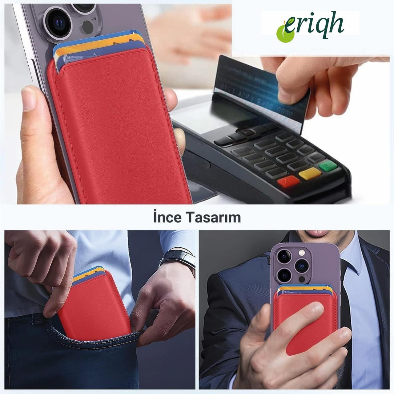 ERİQH iPhone 11-12-13-14-15-16 Serileri ile Uyumlu Magsafe Mıknatıslı Kartlık Deri Cüzdan